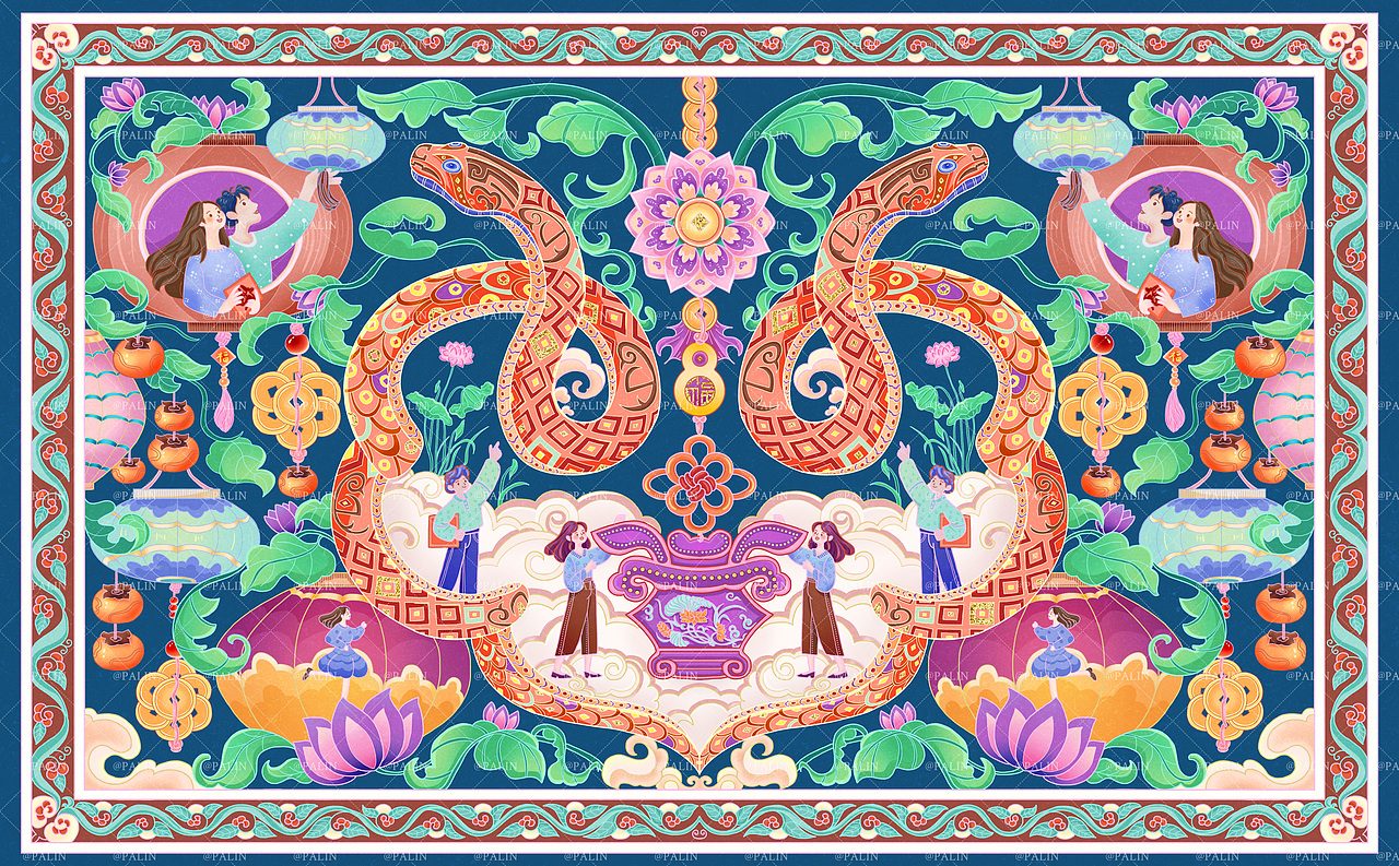 柿柿如意-蛇年插画