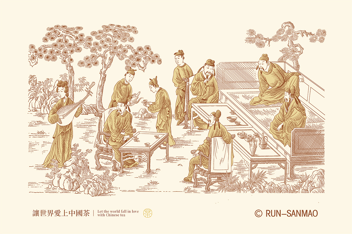 《十八學(xué)士圖》茶包裝插畫（圖ZMzg0NTIzNzg0） - 商業(yè)插畫 - 站酷設(shè)計(jì)師Run三毛的插畫冊(cè)原創(chuàng)素材 - 站酷ZCOOL