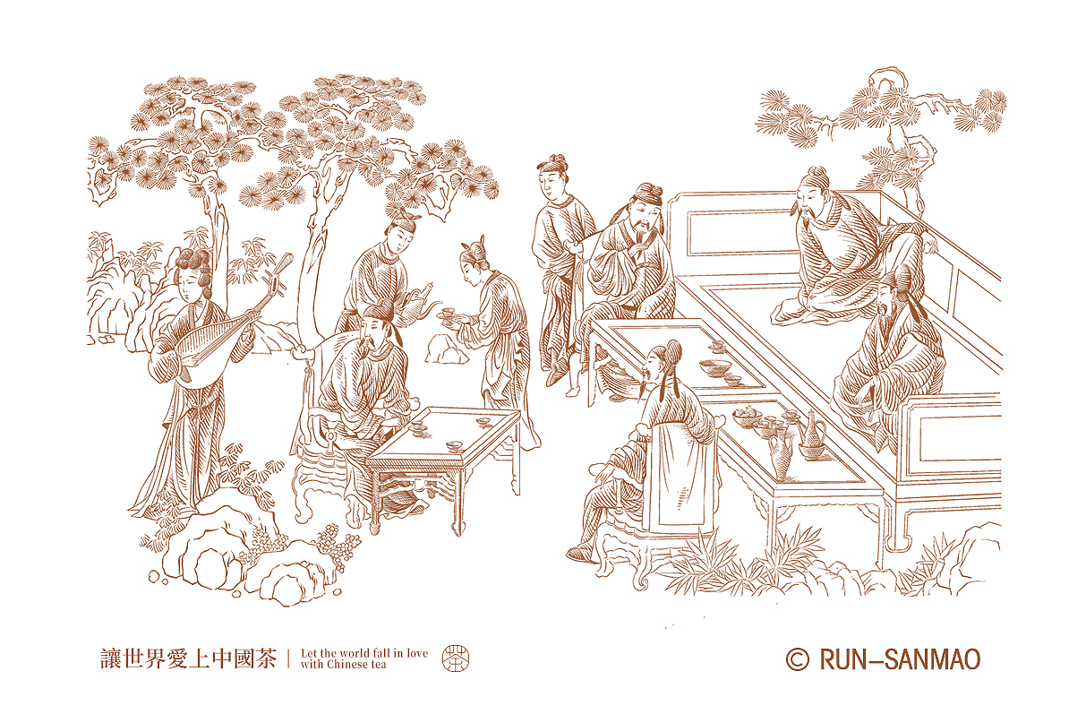 《十八學(xué)士圖》茶包裝插畫（圖ZMzg0NTIzNzky） - 商業(yè)插畫 - 站酷設(shè)計(jì)師Run三毛的插畫冊(cè)原創(chuàng)素材 - 站酷ZCOOL