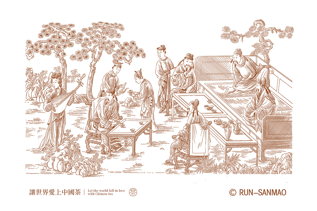 《十八學(xué)士圖》茶包裝插畫（圖ZMzg0NTIzODAw） - 商業(yè)插畫 - 站酷設(shè)計(jì)師Run三毛的插畫冊(cè)原創(chuàng)素材 - 站酷ZCOOL