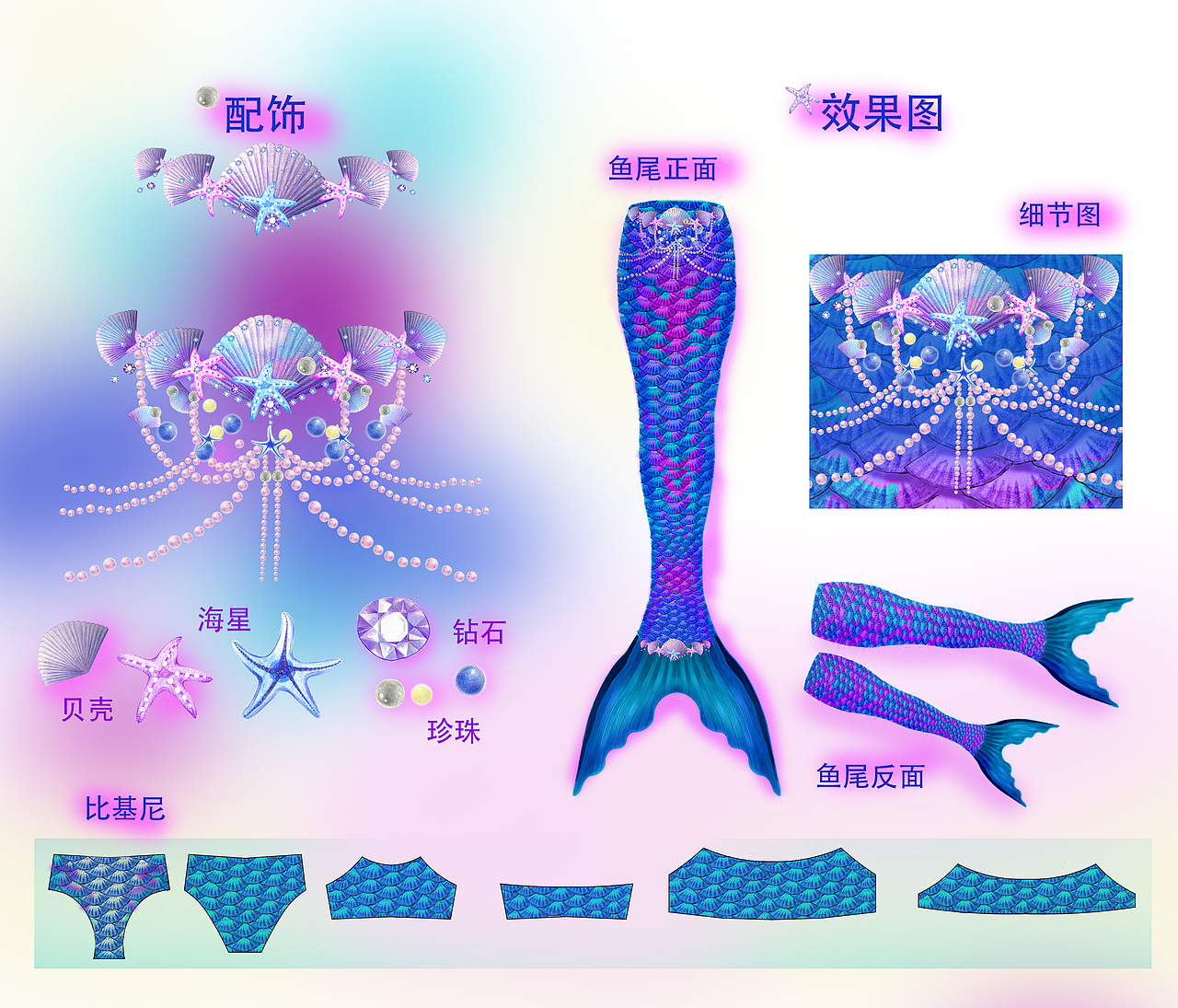 儿童美人鱼鱼尾比基尼图案设计（图ZMzg0NTY1MjIw） - 创作习作 - 站酷设计师阳光牵牛花原创素材 - 站酷ZCOOL