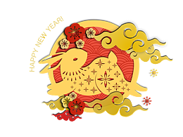 兔子剪纸风矢量插图
