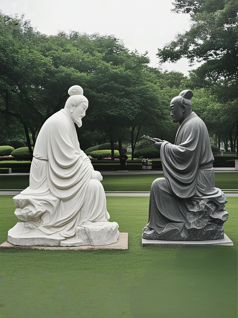 汉白玉石雕《对弈》下棋雕像欣赏