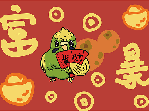 新春鹦鹉贴纸设计