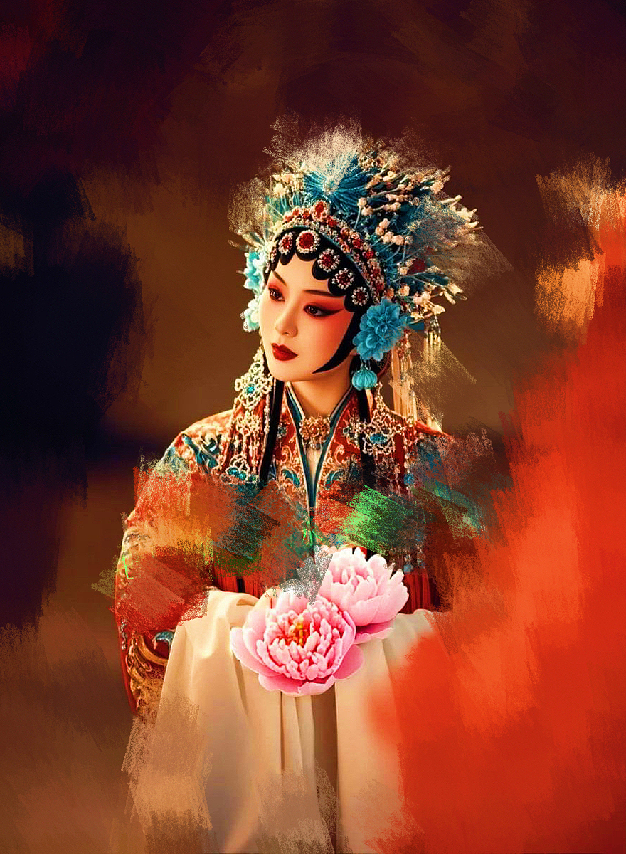 AI生成图+后期特效：梨园旧梦