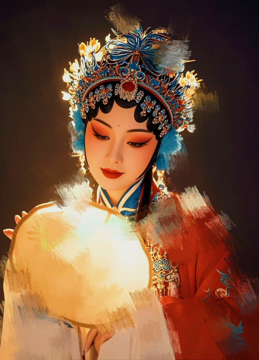 AI生成图+后期特效：梨园旧梦