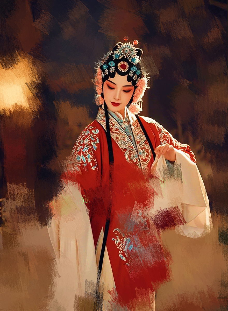 AI生成图+后期特效：梨园旧梦