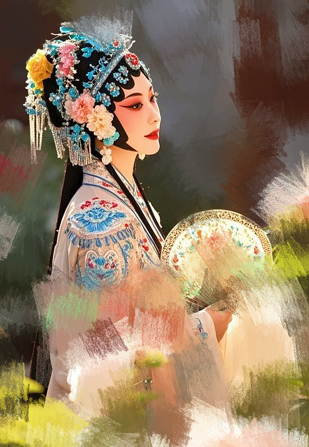 AI生成图+后期特效：梨园旧梦