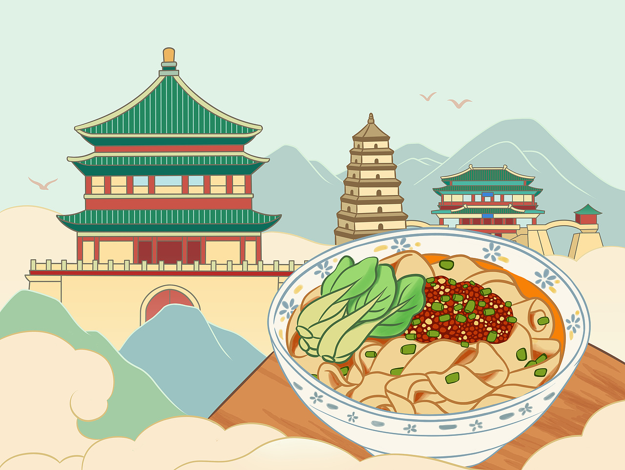 西安建筑美食插画｜附过程图教程