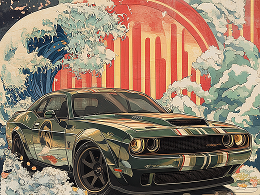 练习：绘画风格道奇挑战者地狱猫