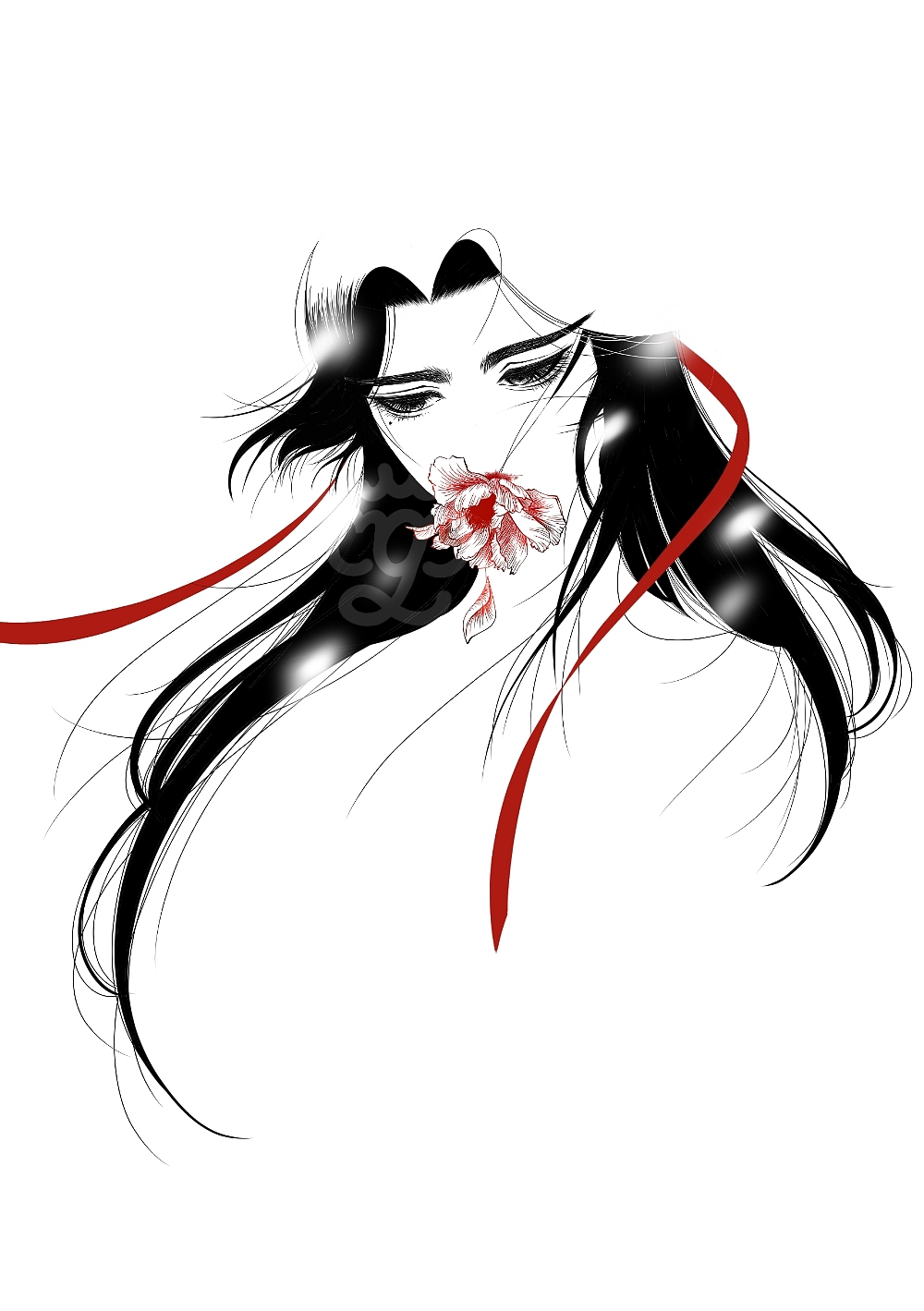 黑白平涂古风人物插画