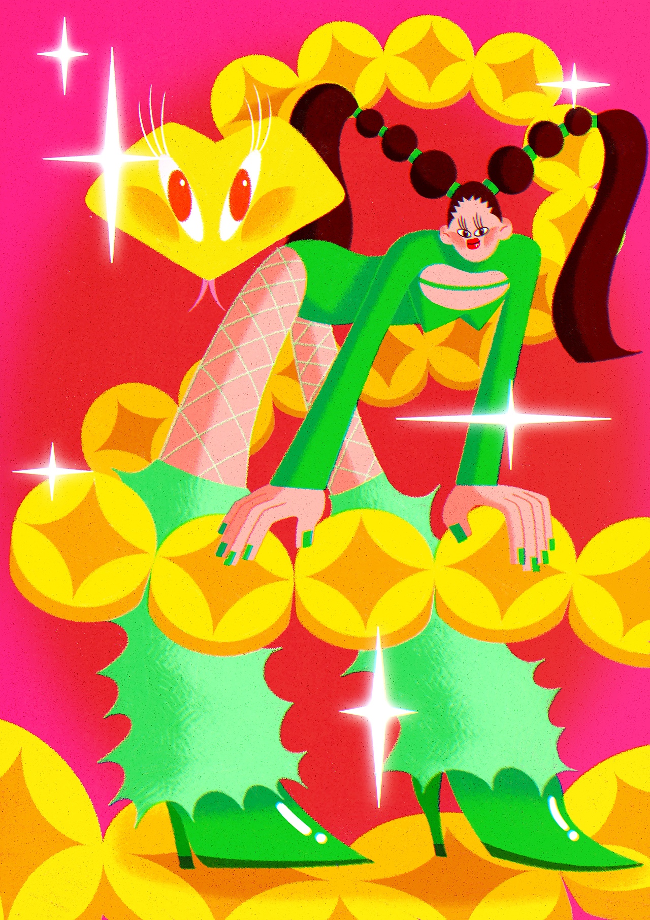 蛇年大吉插画系列🐍💚💚💚（图ZMzg0NzI3MjAw） - 新锐潮流插画 - 站酷设计师尘螨少女波比原创素材 - 站酷ZCOOL