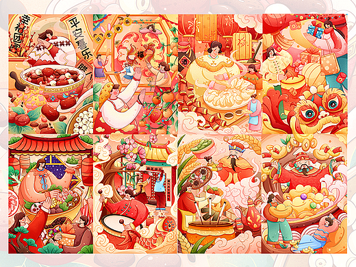 年俗主题 | 扁平肌理风格插画合集