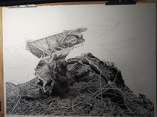 钢笔画《悠悠岁月》作画步骤