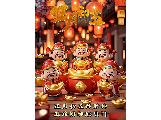 大年初五迎财神，恭喜发财福临门。