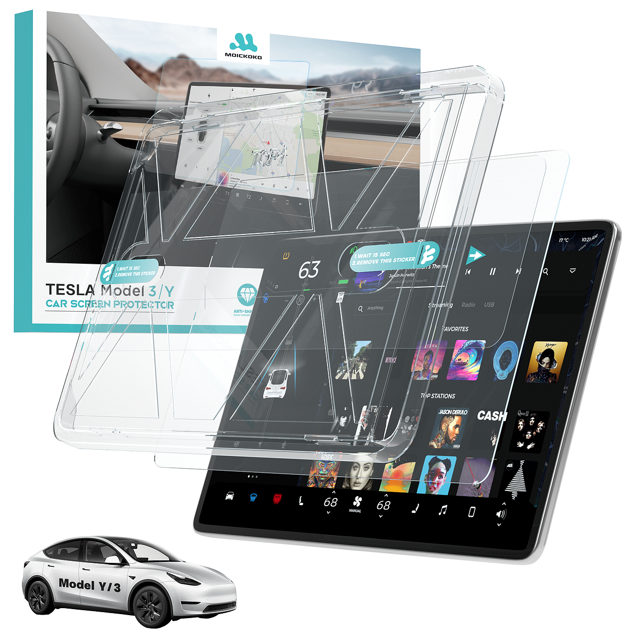 亚马逊主图A+ MOICKOKO特斯拉汽车中控膜