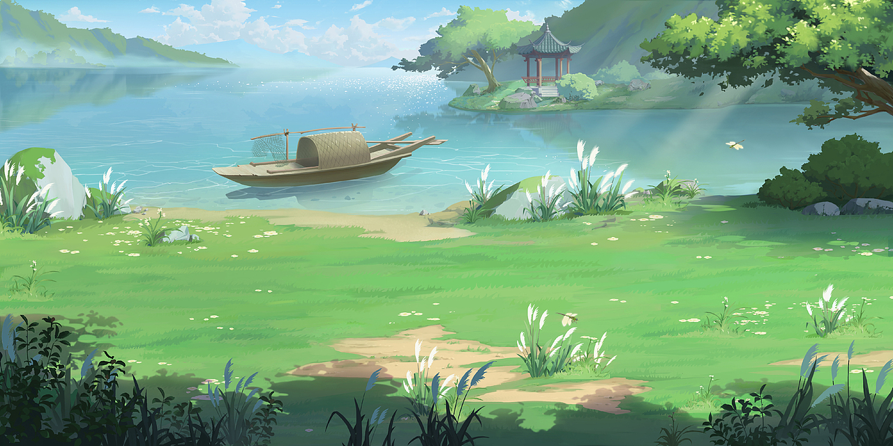 花间绘君颜丨场景江边