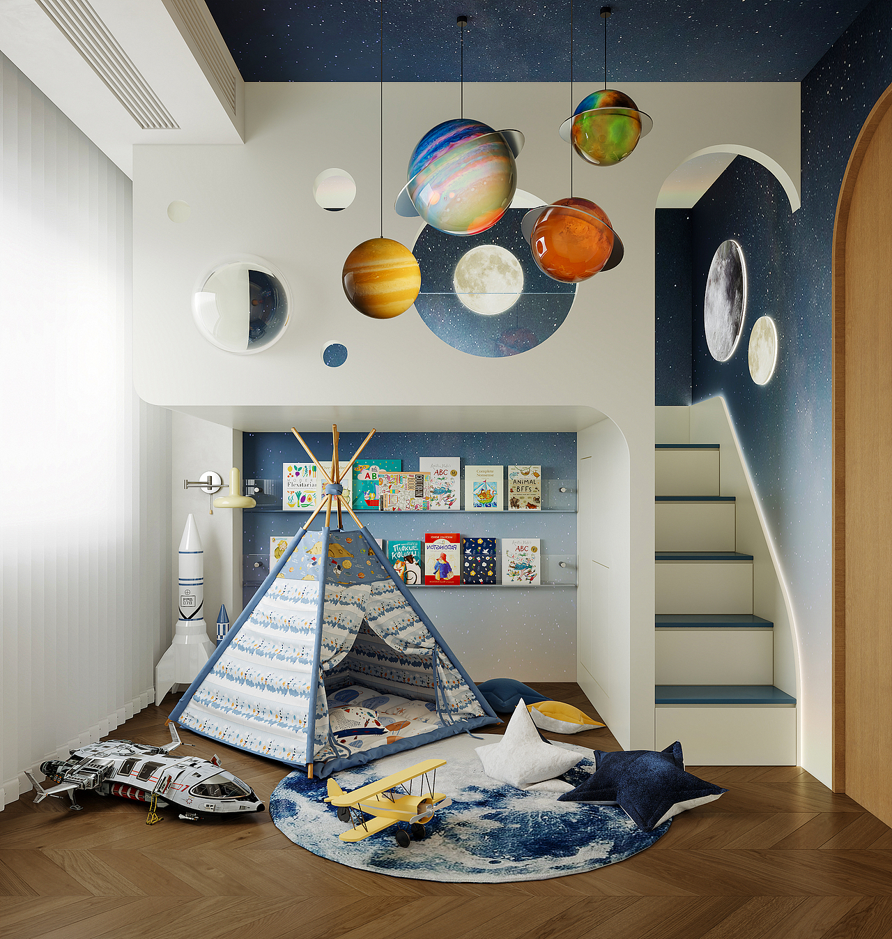 蓝色儿童房渲染表现（图ZMzg0ODY1NDc2） - 家装设计 - 站酷设计师十方CR原创素材 - 站酷ZCOOL