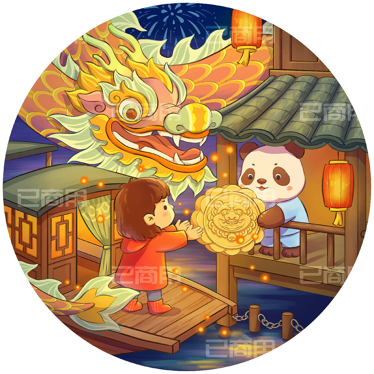 花燈（商稿 僅供學(xué)習(xí)交流）（圖ZMzg0OTg4MjMy） - 商業(yè)插畫 - 站酷設(shè)計(jì)師摳頭獅原創(chuàng)素材 - 站酷ZCOOL