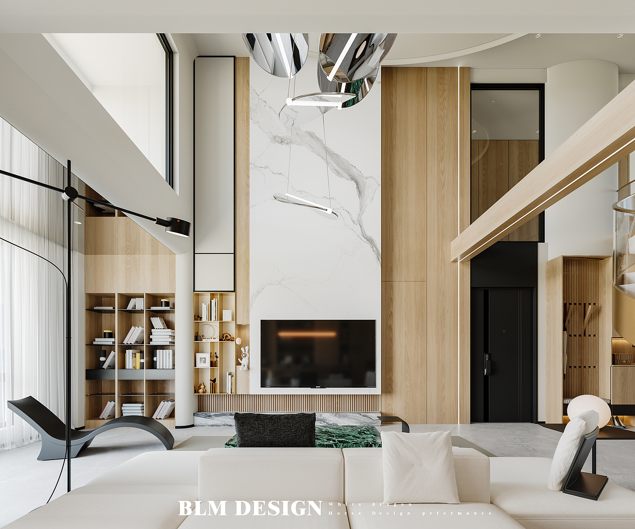 原木现代轻奢挑空别墅效果图案例