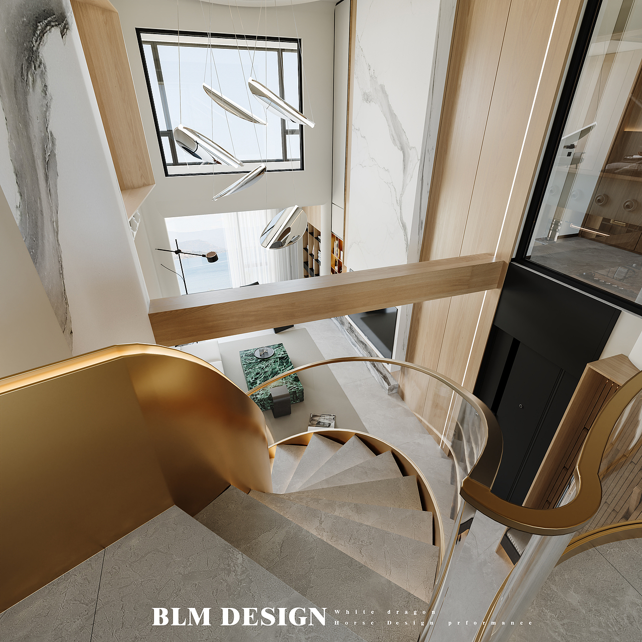 原木现代轻奢挑空别墅效果图案例