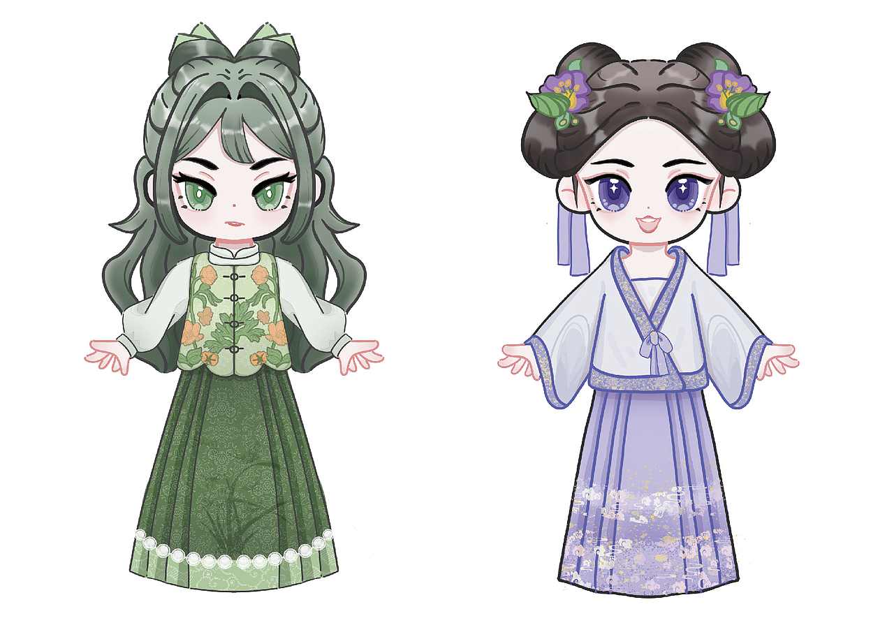 汉服q版插画练习｜照片转人物5（图ZMzg1MDM0NjEy） - 创作习作 - 站酷设计师吖哦呵呵原创素材 - 站酷ZCOOL