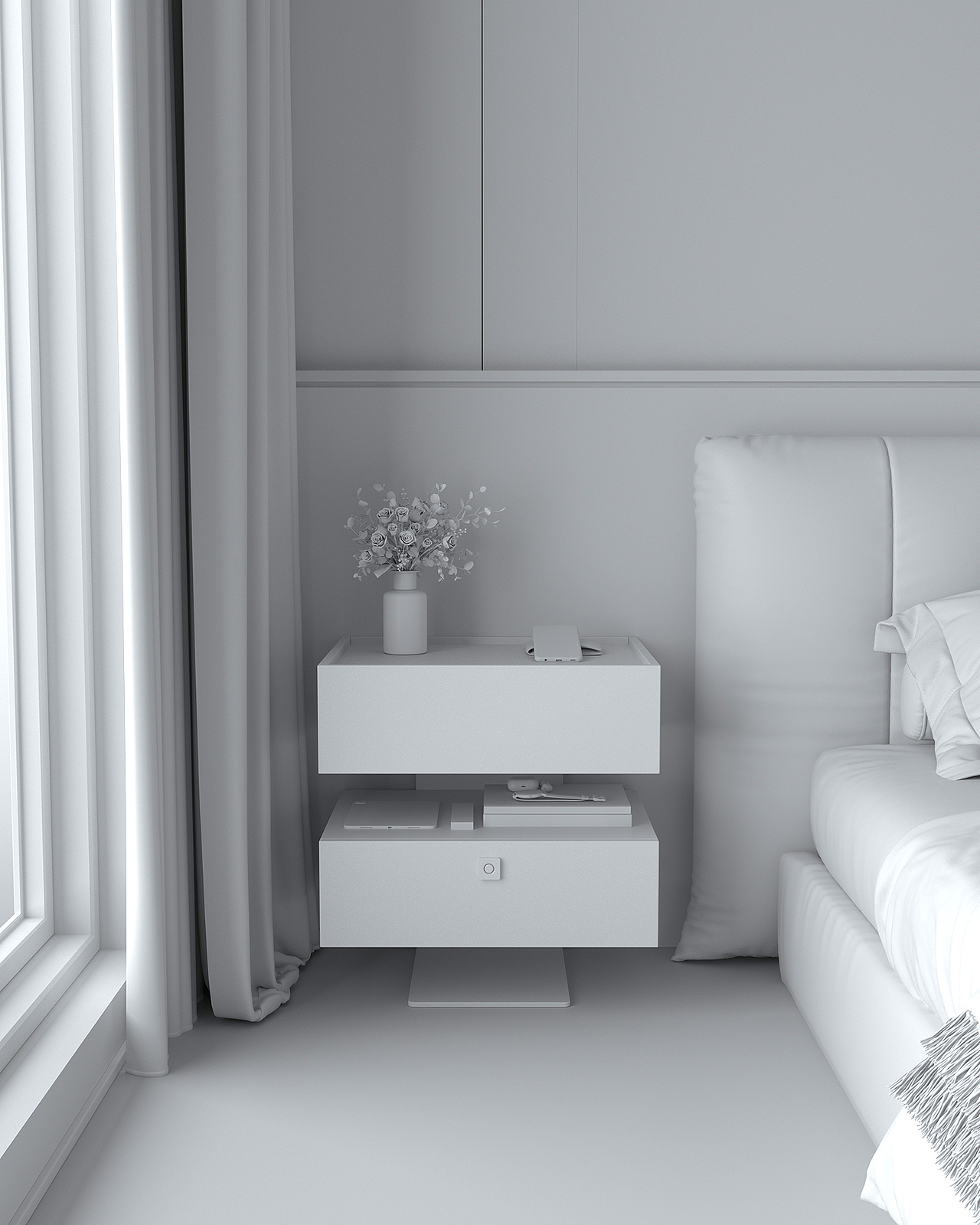 床头柜建模渲染～要有灯光氛围