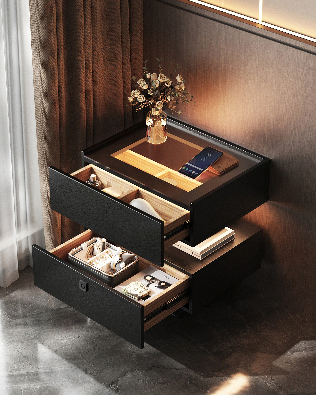 床头柜建模渲染～要有灯光氛围