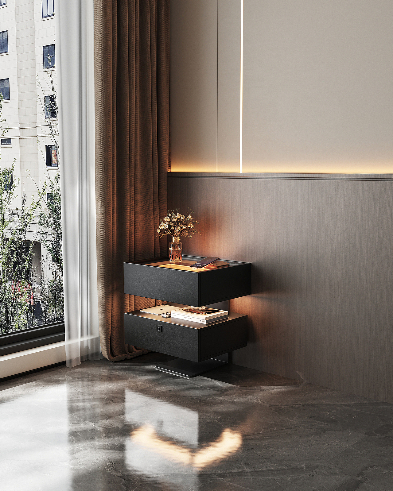 床头柜建模渲染～要有灯光氛围