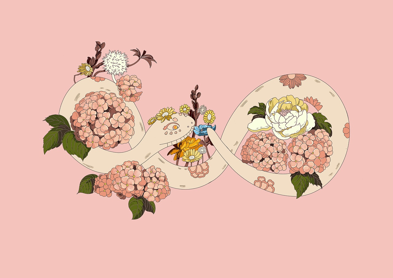蛇与花朵《无限之舞》（图ZMzg1MTA5NzM2） - 艺术插画 - 站酷设计师牛角包包_原创素材 - 站酷ZCOOL