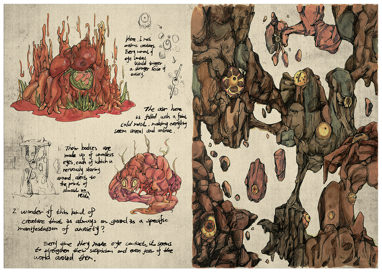 这里的景象与我之前所见的截然不同。石块漂浮在半空中,时而重叠,时而断裂,仿佛是某种力量的折磨。这座山谷没有稳定的结构,四周的每一块石头都在不断地变化,仿佛在寻找某种无法得到的平衡。