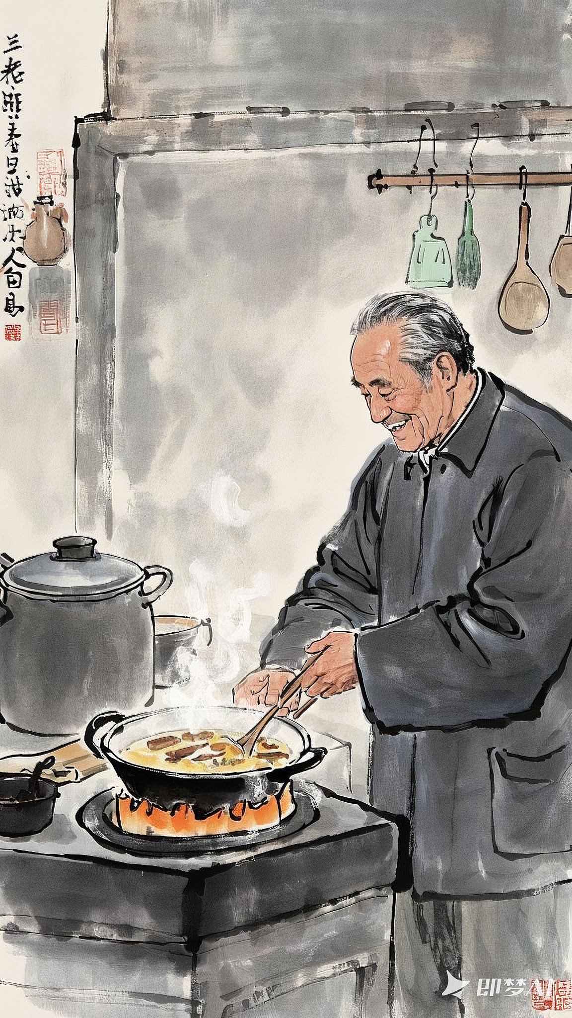 deepseek+即梦生成AI视频,风格为水墨风格