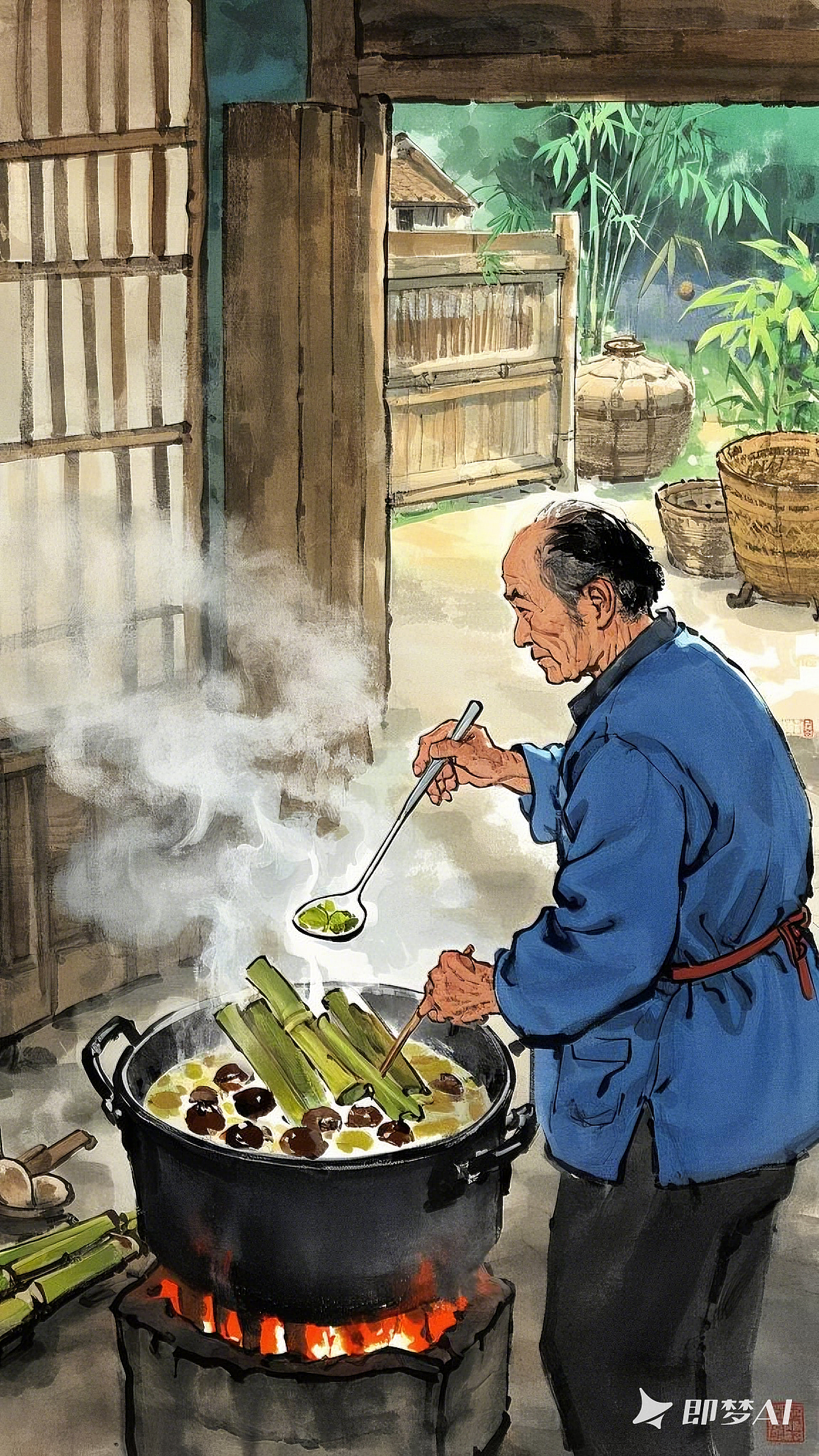 deepseek+即梦生成AI视频,风格为水墨风格