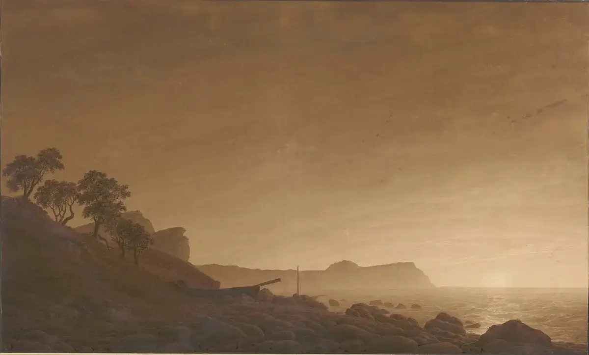 《阿科纳风光与月升》（View of Arkona with Rising Moon），Caspar David Friedrich，1805-1806年