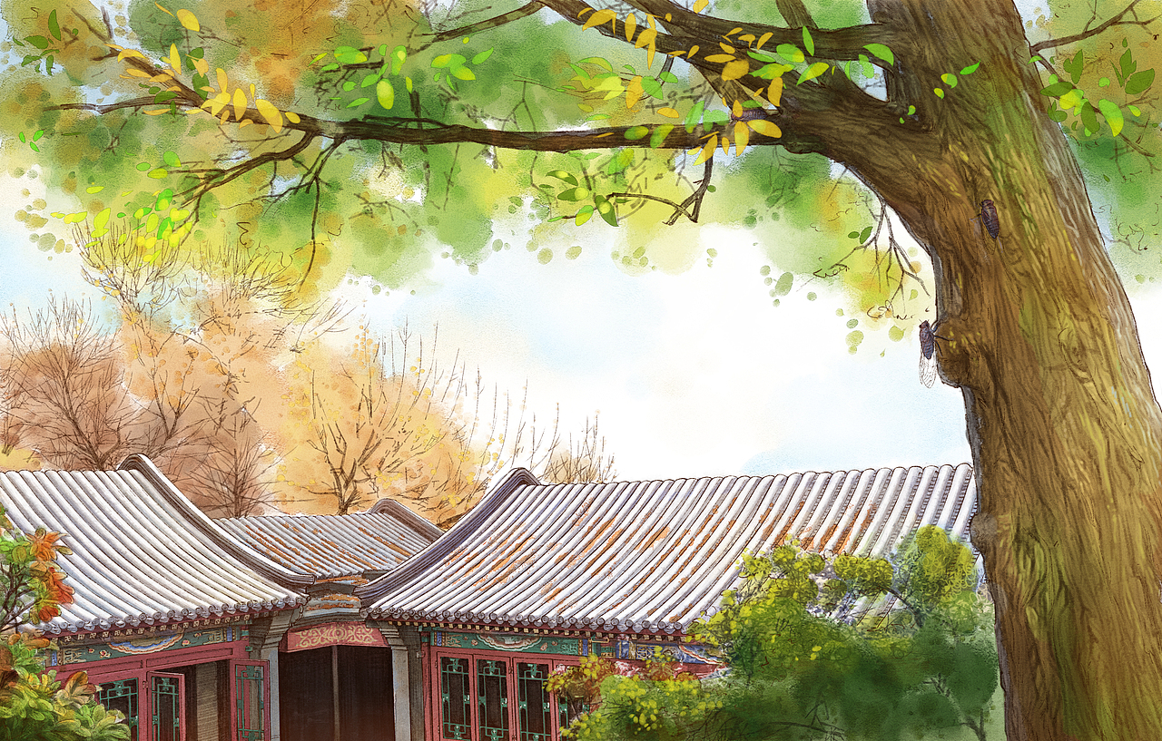 【水墨/中国风/教辅】故都的秋（图ZMzg1MjA5MzQ4） - 儿童插画 - 站酷设计师上超工作室原创素材 - 站酷ZCOOL