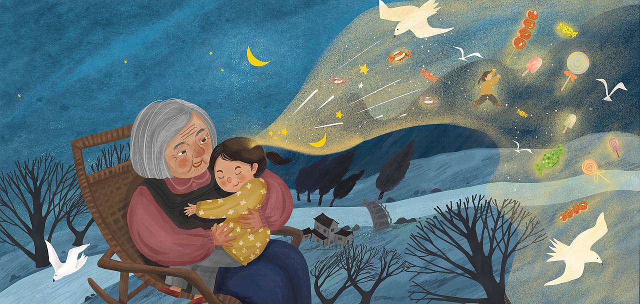 外婆桥（图ZMzg1MjA5NjY4） - 儿童插画 - 站酷设计师张文莉原创素材 - 站酷ZCOOL