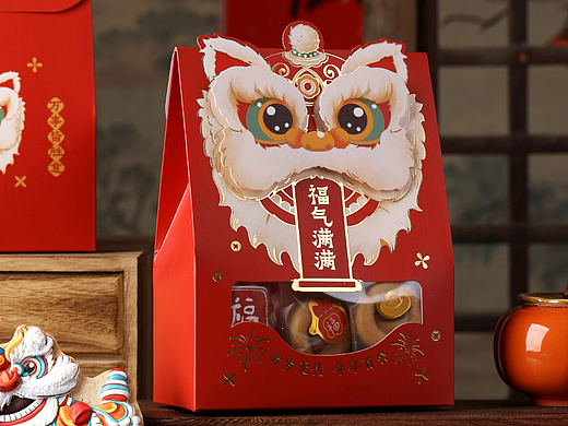 橘猫X立体醒狮新年烘焙包装设计国潮