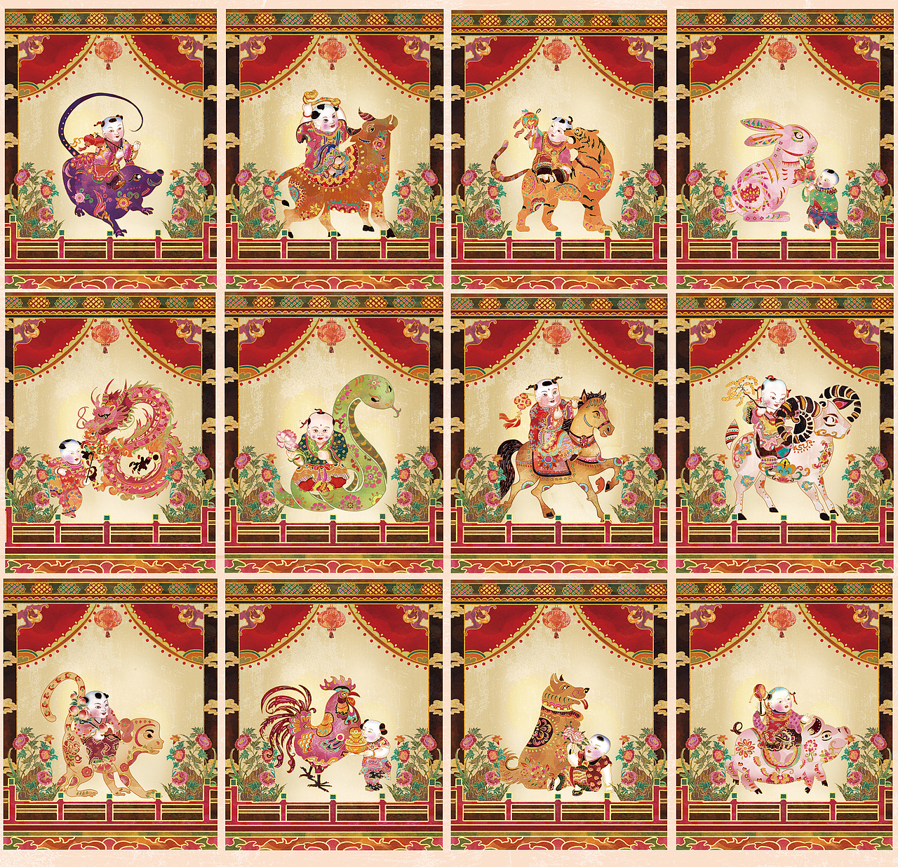 年画娃娃之十二生肖贺岁插画系列