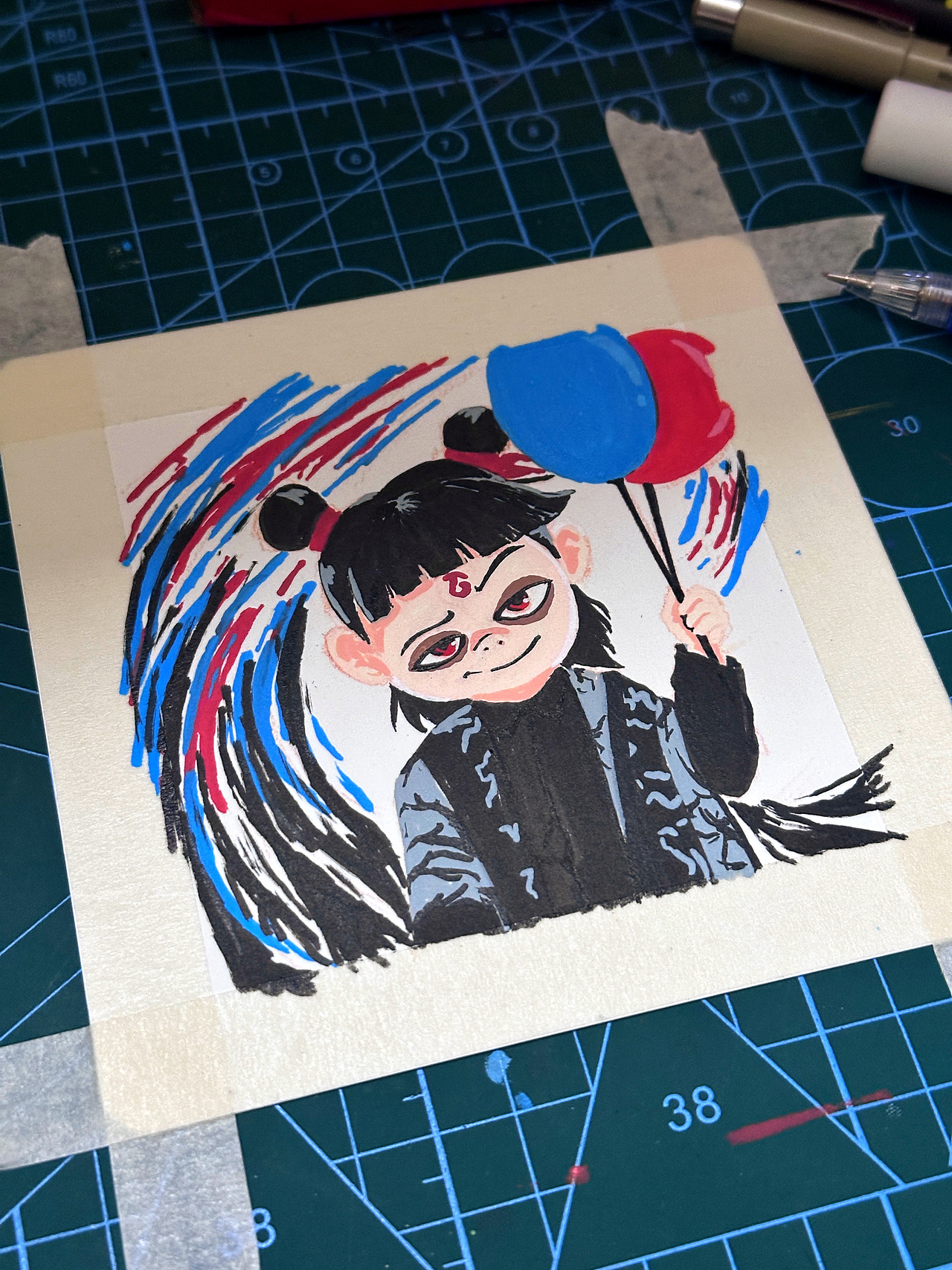 如果你问我哪吒跟陈奕迅哪首歌最匹配？🔵🔴（图ZMzg1MjgwNDQ4） - 艺术插画 - 站酷设计师Edward_黑豆原创素材 - 站酷ZCOOL