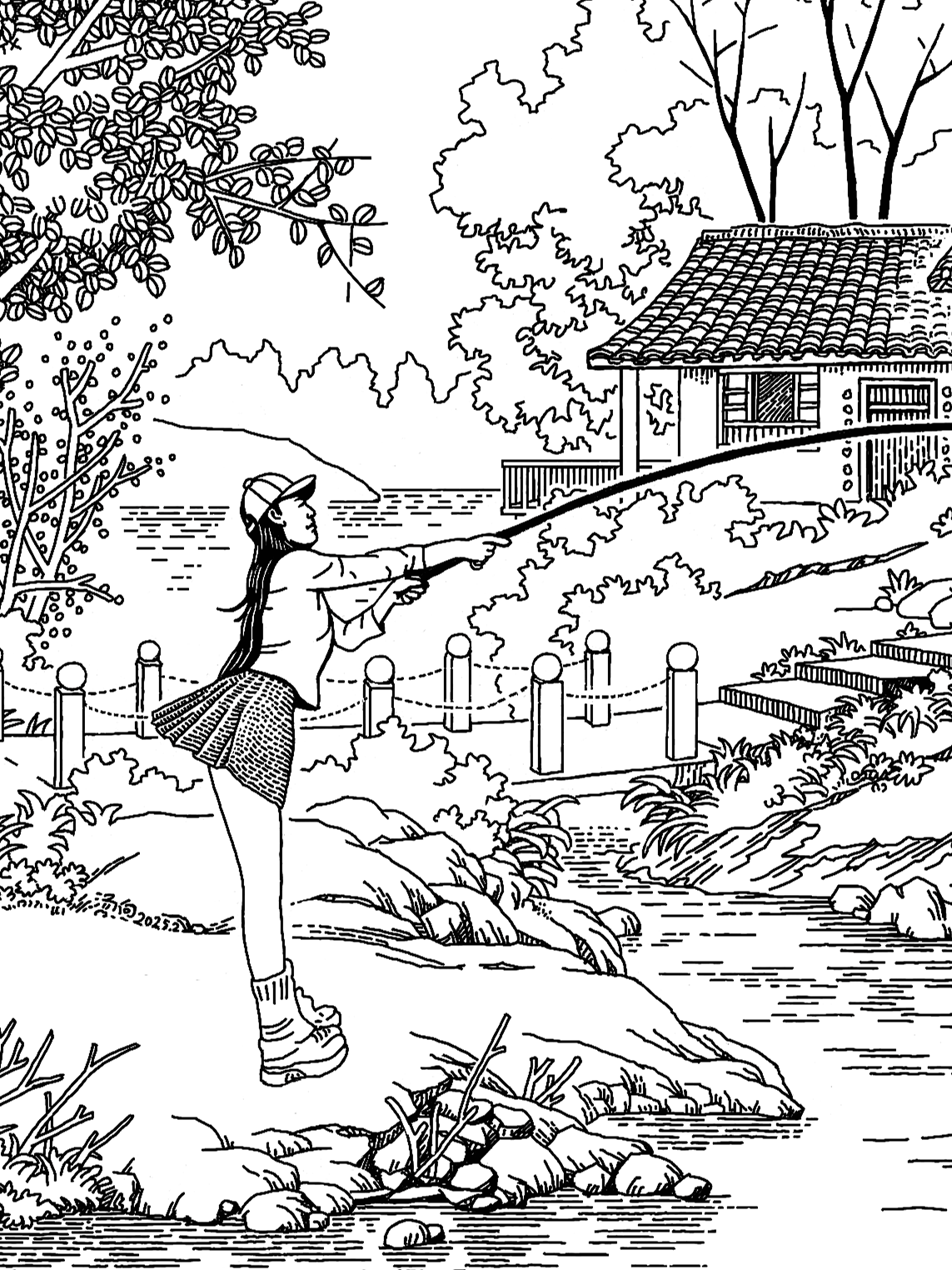 学习钓鱼的女孩