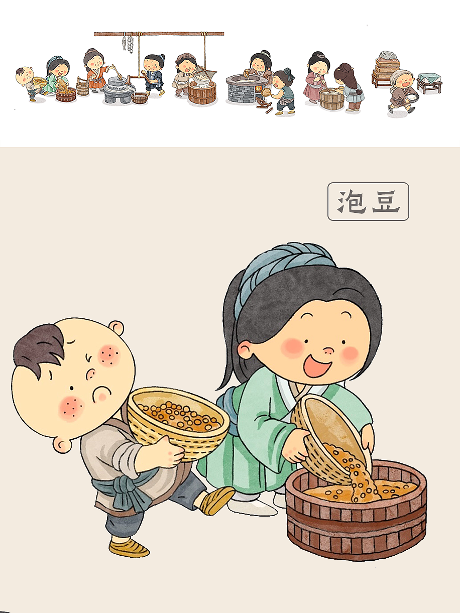 原创插画 | 豆腐制作流程插画
