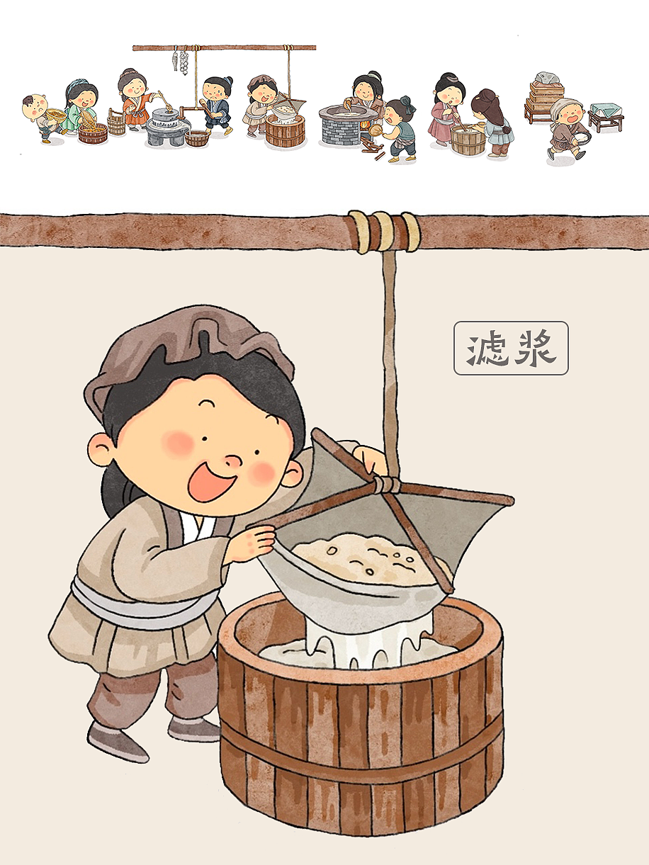 原创插画 | 豆腐制作流程插画