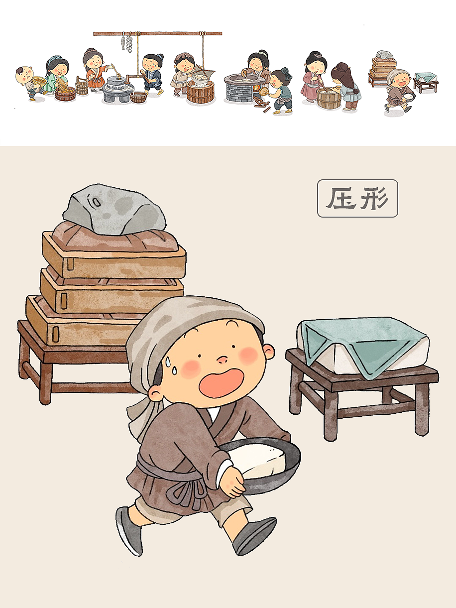 原创插画 | 豆腐制作流程插画