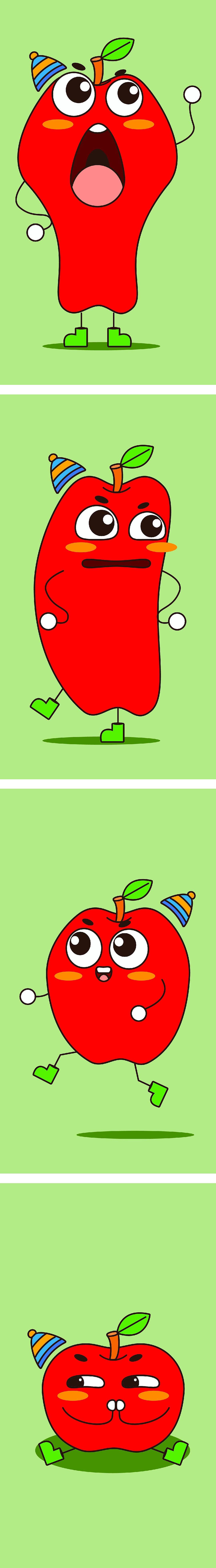 一组卡通儿童矢量水果插画-平平安安