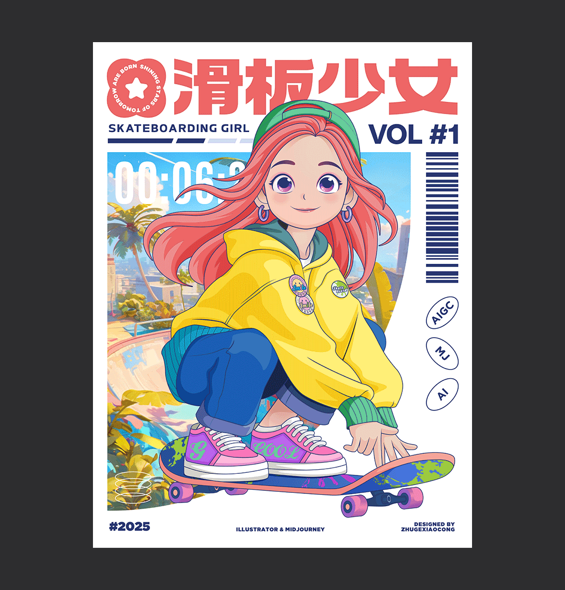 矢量滑板少女海报