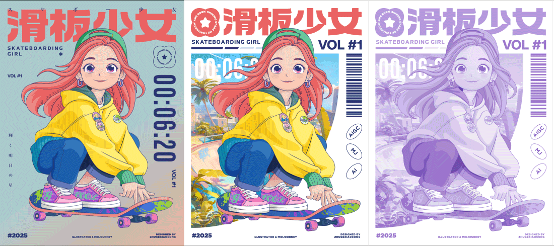 矢量滑板少女海报