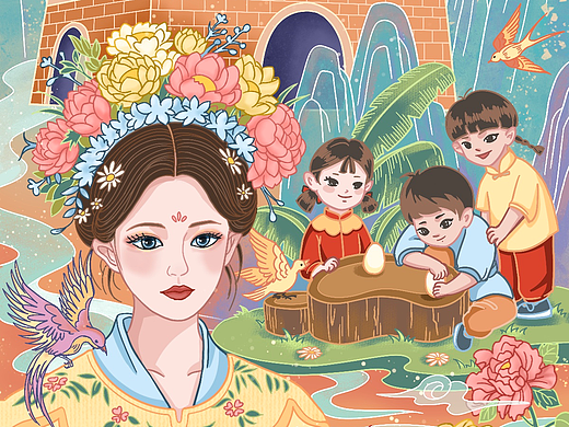 西安国潮节气插画