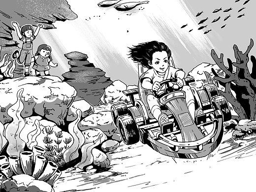 海洋探险故事（黑白漫画风格）