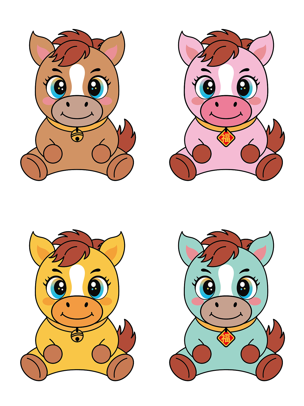 快乐小马生肖IP卡通形象插画潮玩设计