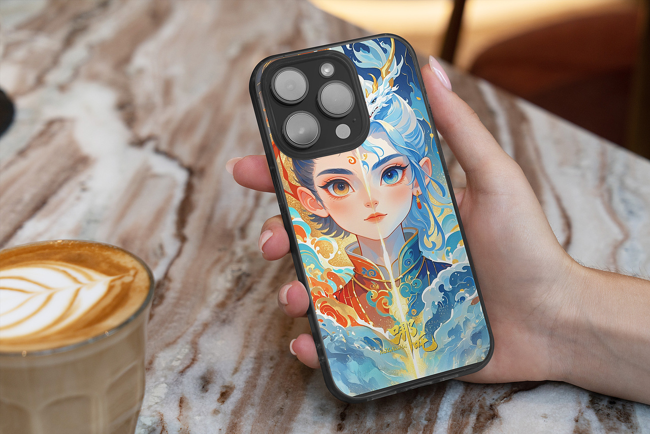 “哪吒与敖丙”手机壳壁纸设计--AIGC作品